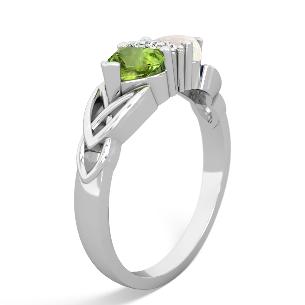 Peridot Celtic Knot Double Heart 14K White Gold ring R5040