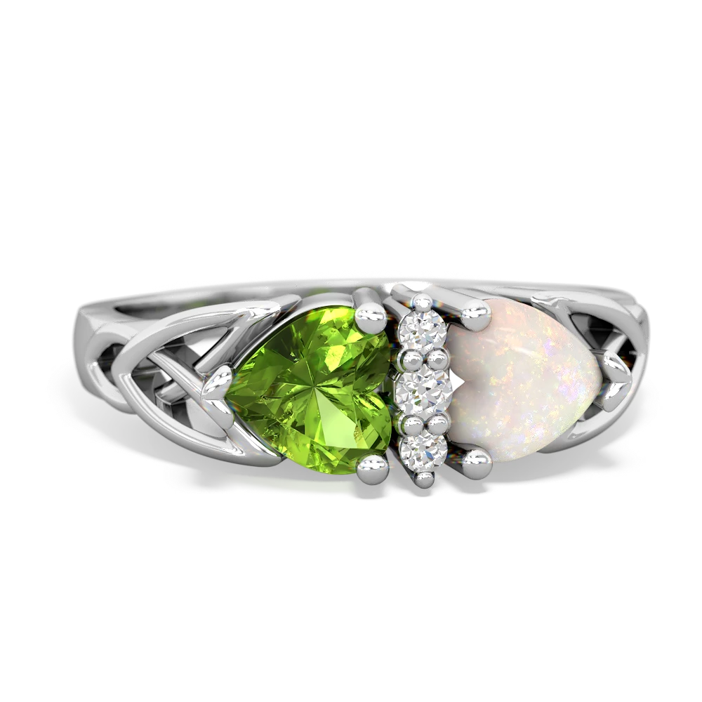 Peridot Celtic Knot Double Heart 14K White Gold ring R5040