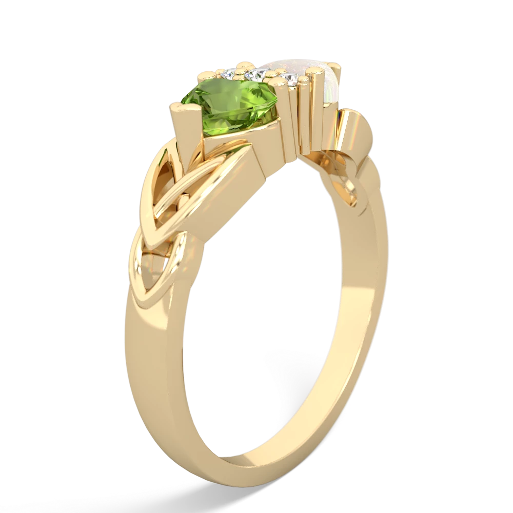 Peridot Celtic Knot Double Heart 14K Yellow Gold ring R5040