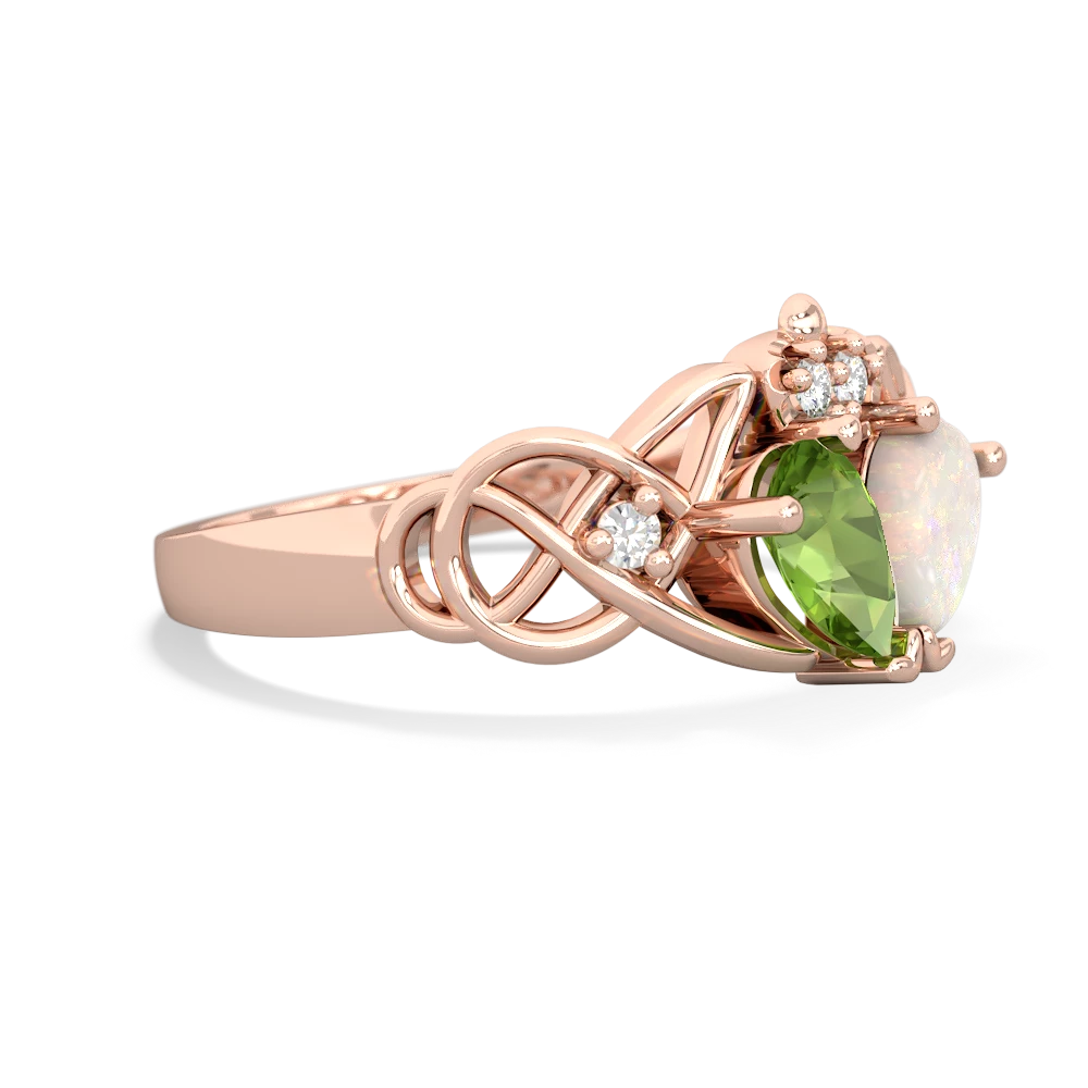 Peridot 'One Heart' Celtic Knot Claddagh 14K Rose Gold ring R5322