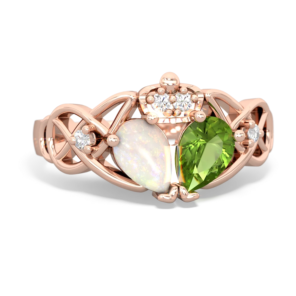 Peridot 'One Heart' Celtic Knot Claddagh 14K Rose Gold ring R5322