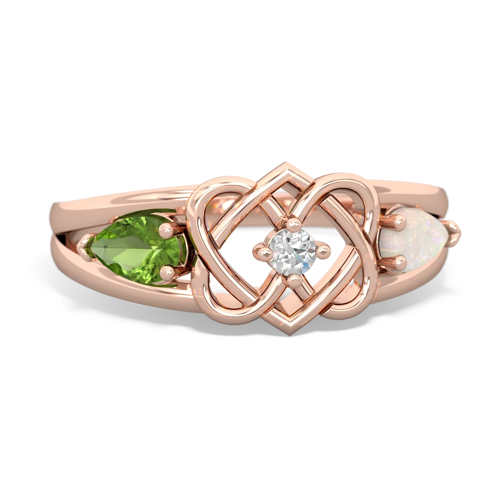 Peridot Hearts Intertwined 14K Rose Gold ring R5880