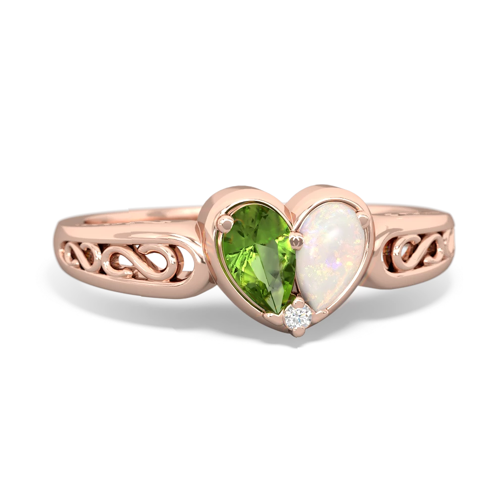 Peridot Filligree 'One Heart' 14K Rose Gold ring R5070