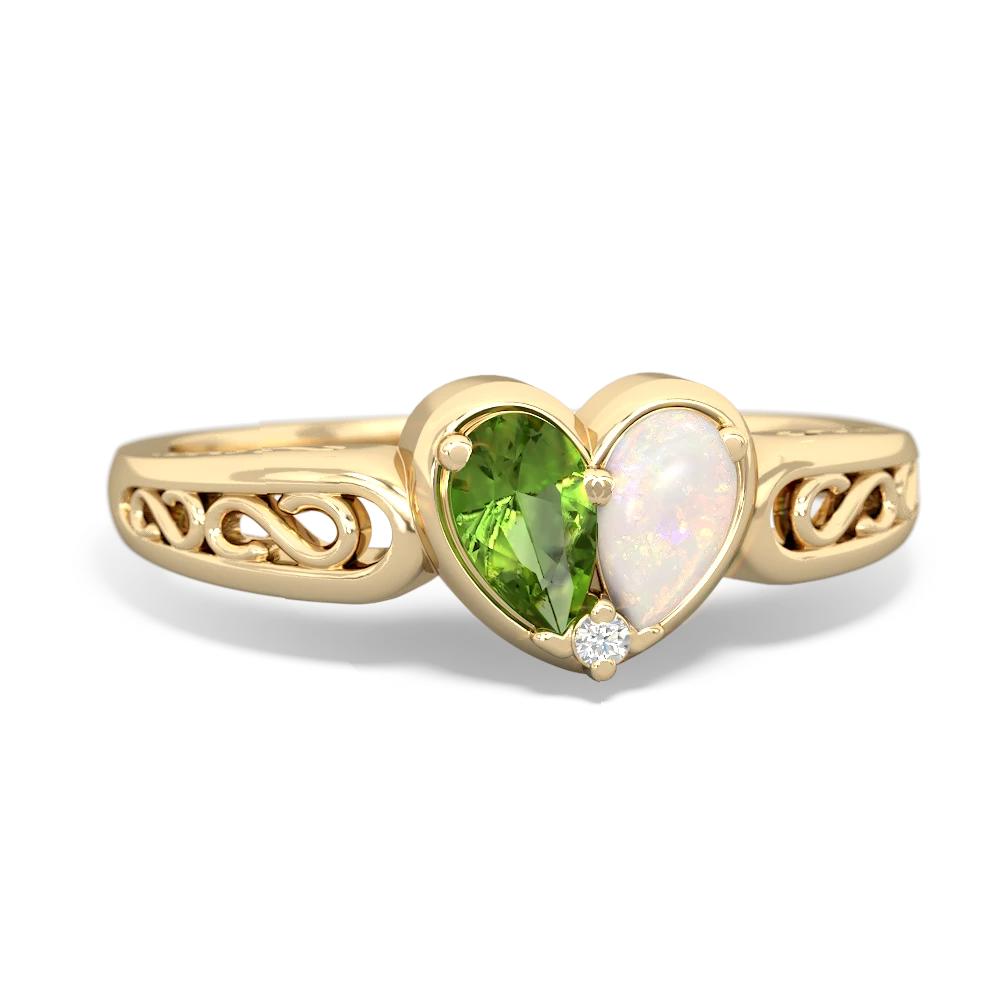 Peridot Filligree 'One Heart' 14K Yellow Gold ring R5070