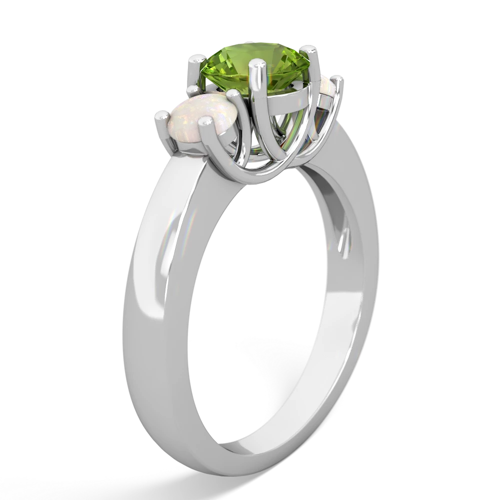 Peridot Three Stone Round Trellis 14K White Gold ring R4018