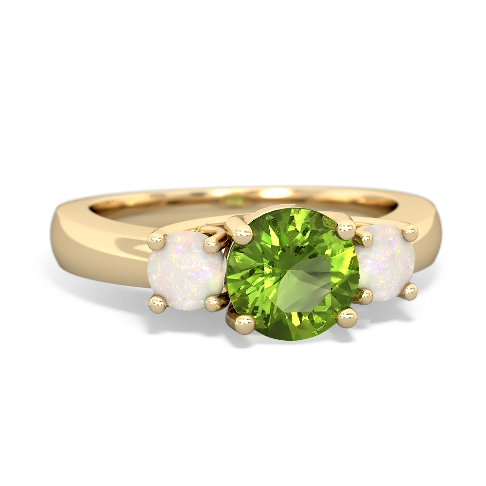 Peridot Three Stone Round Trellis 14K Yellow Gold ring R4018