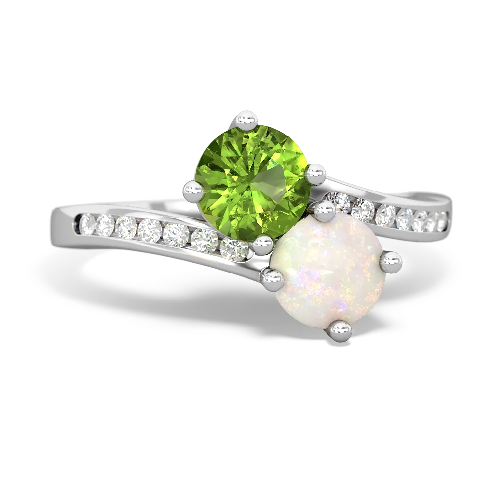 Peridot Channel Set Two Stone 14K White Gold ring R5303