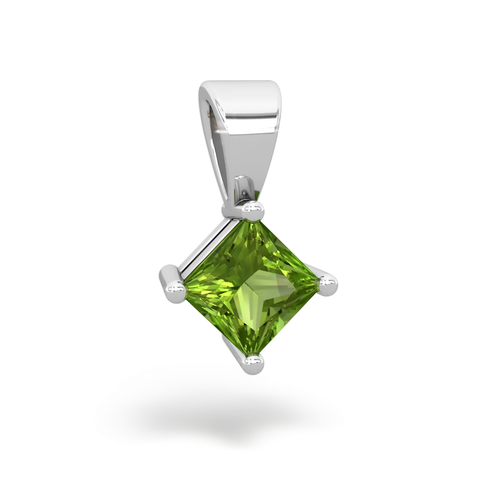 Peridot 5Mm Princess Solitaire 14K White Gold pendant P1789