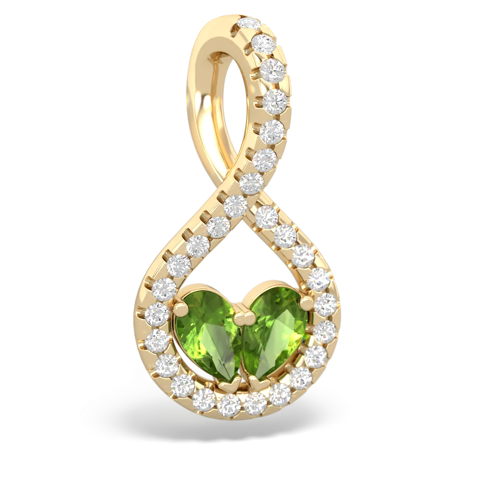 Peridot Pave Twist 'One Heart' 14K Yellow Gold pendant P5360