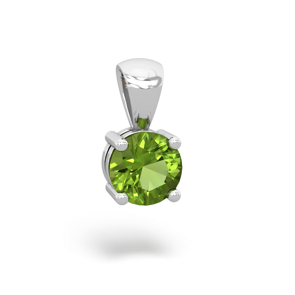 Peridot 6Mm Round Solitaire 14K White Gold pendant P1786