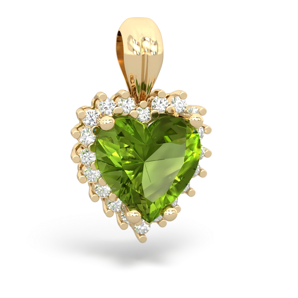 Peridot Sparkling Halo Heart 14K Yellow Gold pendant P0391