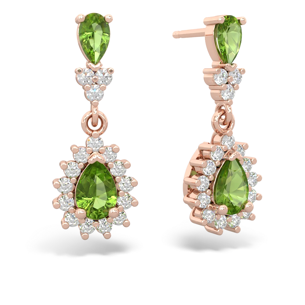 Peridot Halo Pear Dangle 14K Rose Gold earrings E1882