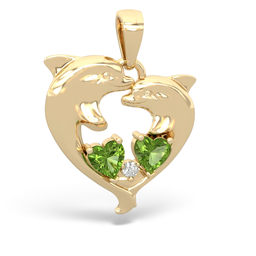 Peridot Dolphin Heart 14K Yellow Gold pendant P5820