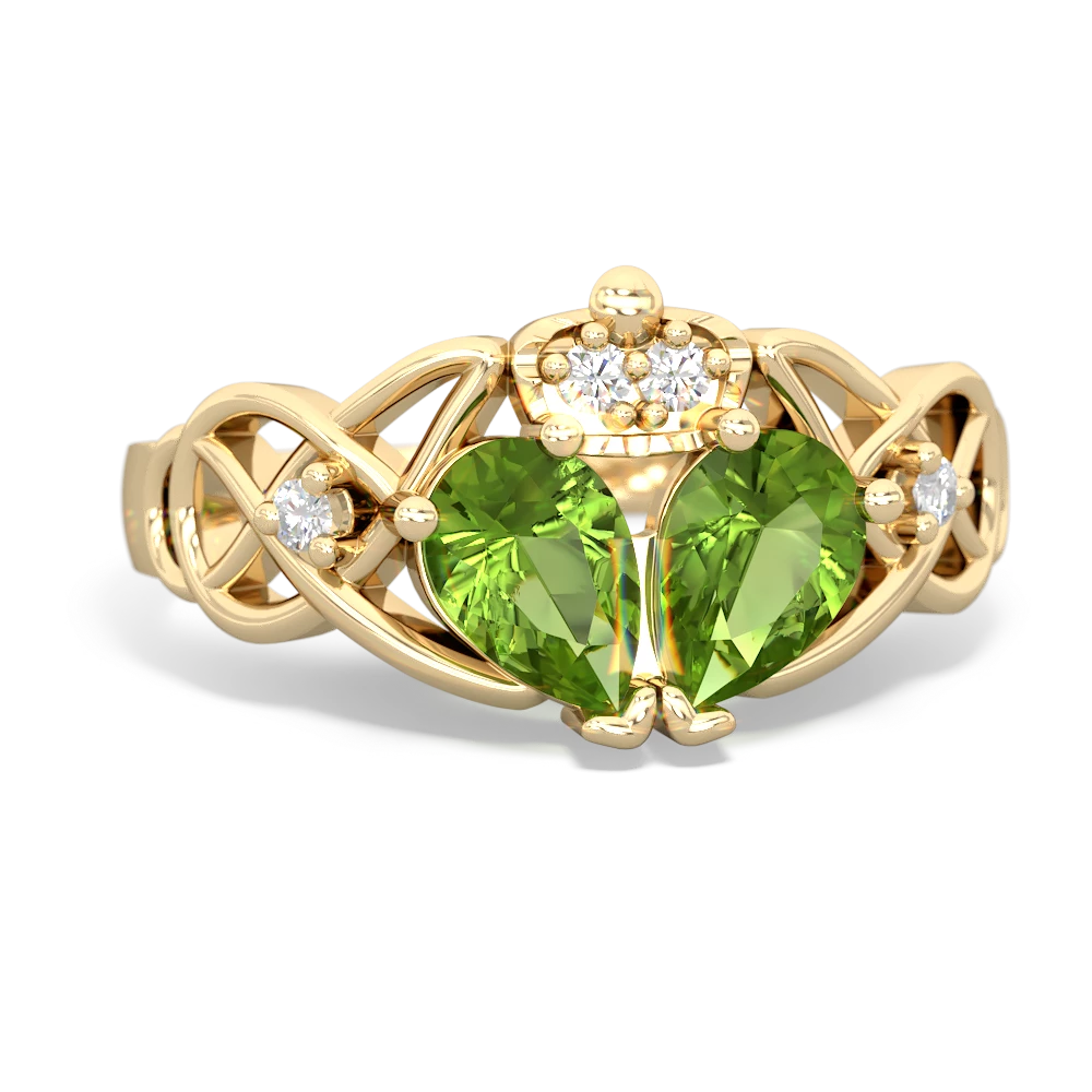 Peridot 'One Heart' Celtic Knot Claddagh 14K Yellow Gold ring R5322