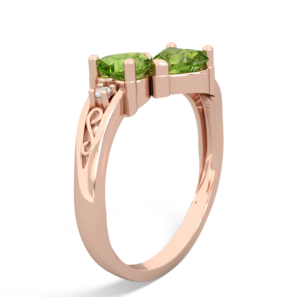 Peridot Snuggling Hearts 14K Rose Gold ring R2178