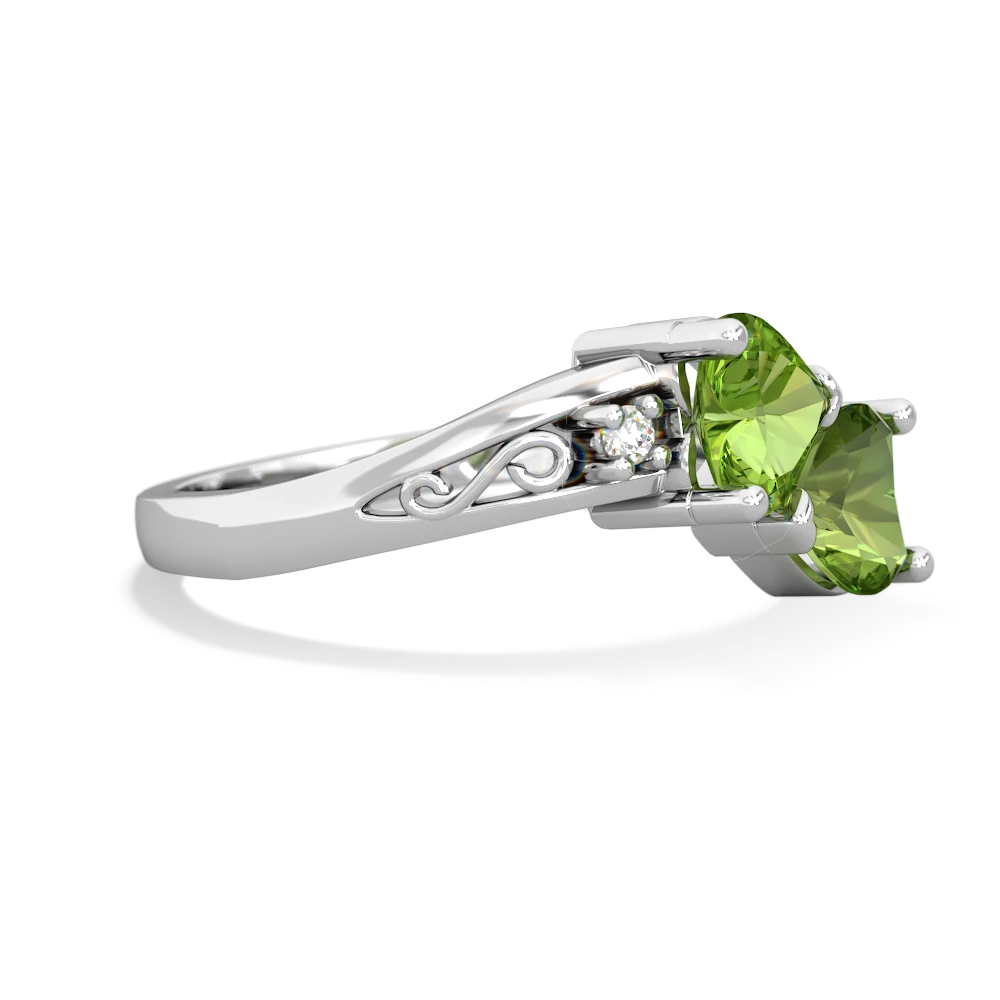 Peridot Snuggling Hearts 14K White Gold ring R2178