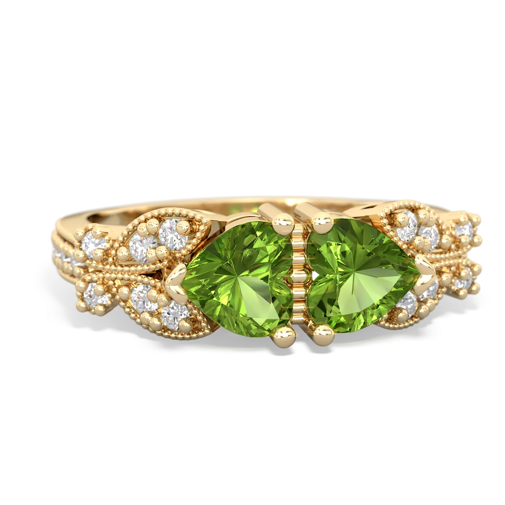 Peridot Diamond Butterflies 14K Yellow Gold ring R5601