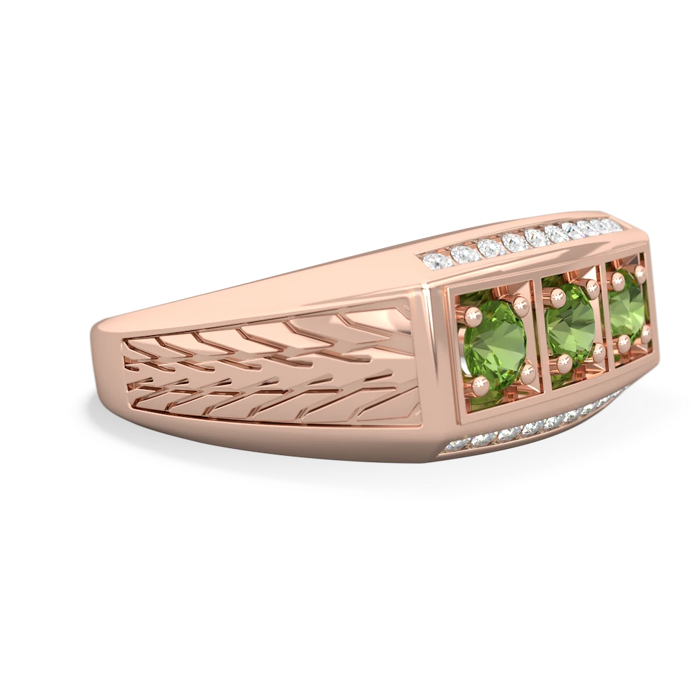 Lab Emerald Three Stone Tire Tread Men's 14K Rose Gold ring R0520