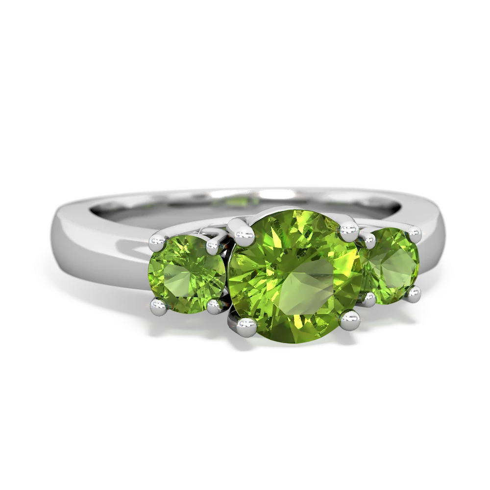 Peridot Three Stone Round Trellis 14K White Gold ring R4018