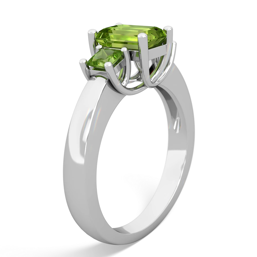 Peridot Three Stone Emerald-Cut Trellis 14K White Gold ring R4021