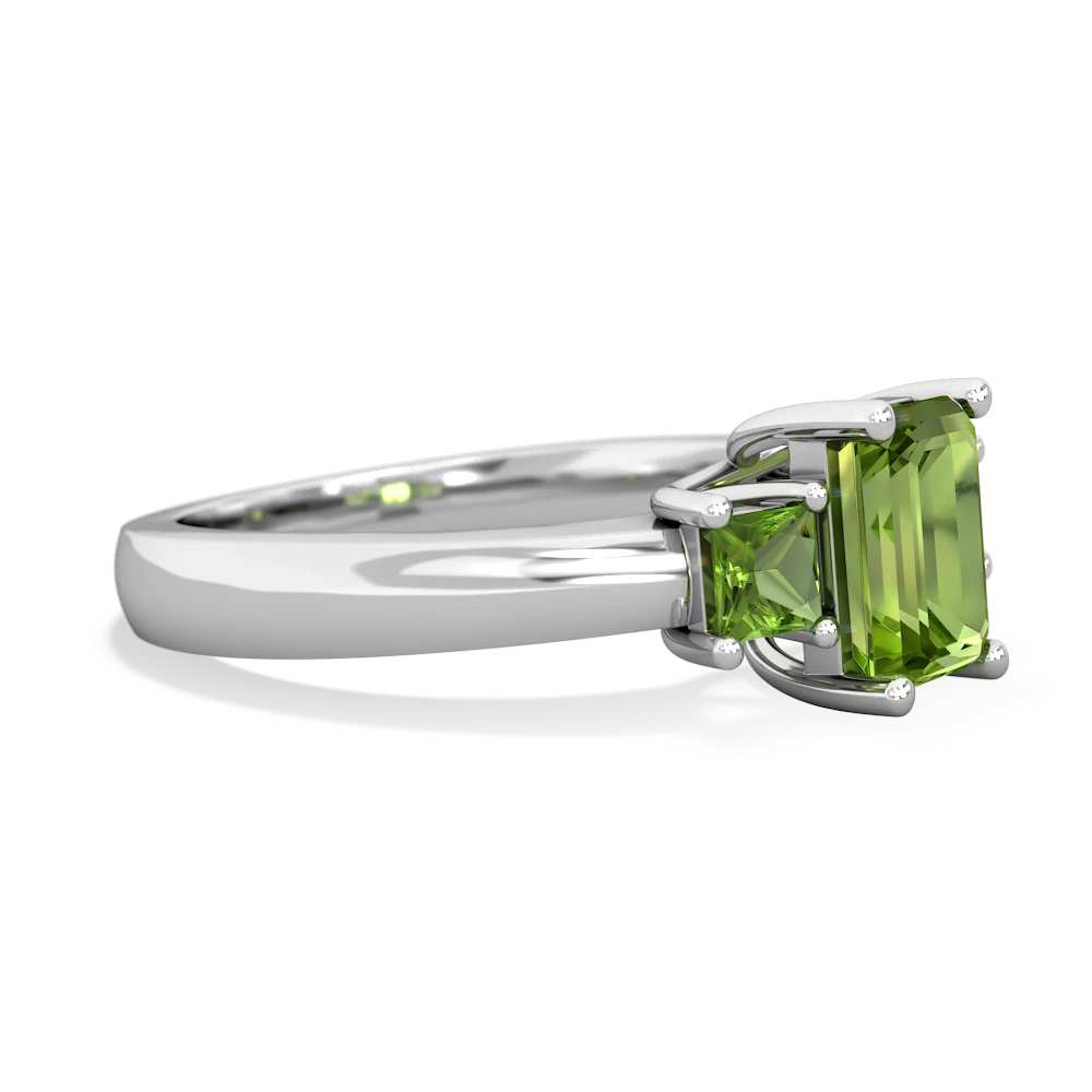 Lab Emerald Three Stone Emerald-Cut Trellis 14K White Gold ring R4021