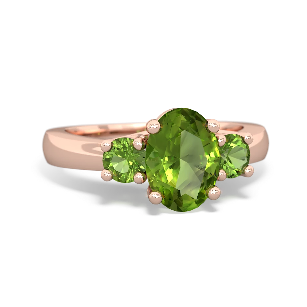 Peridot Three Stone Oval Trellis 14K Rose Gold ring R4024