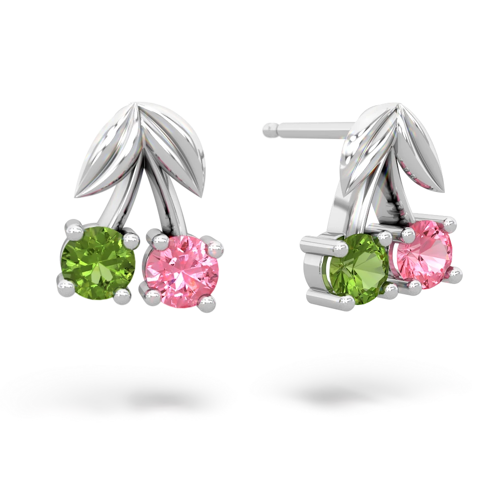 Peridot Sweet Cherries 14K White Gold earrings E7001