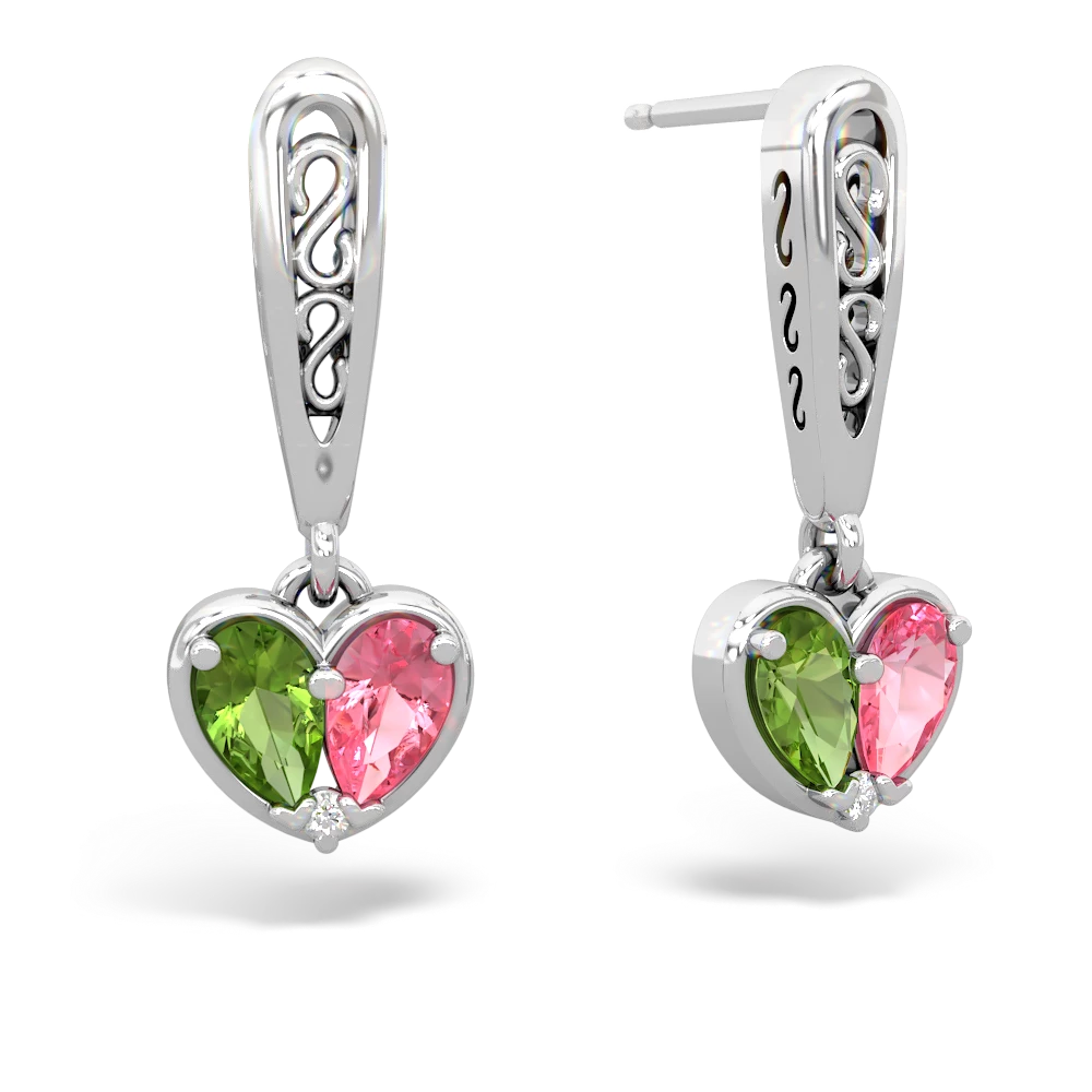 Peridot Filligree Heart 14K White Gold earrings E5070