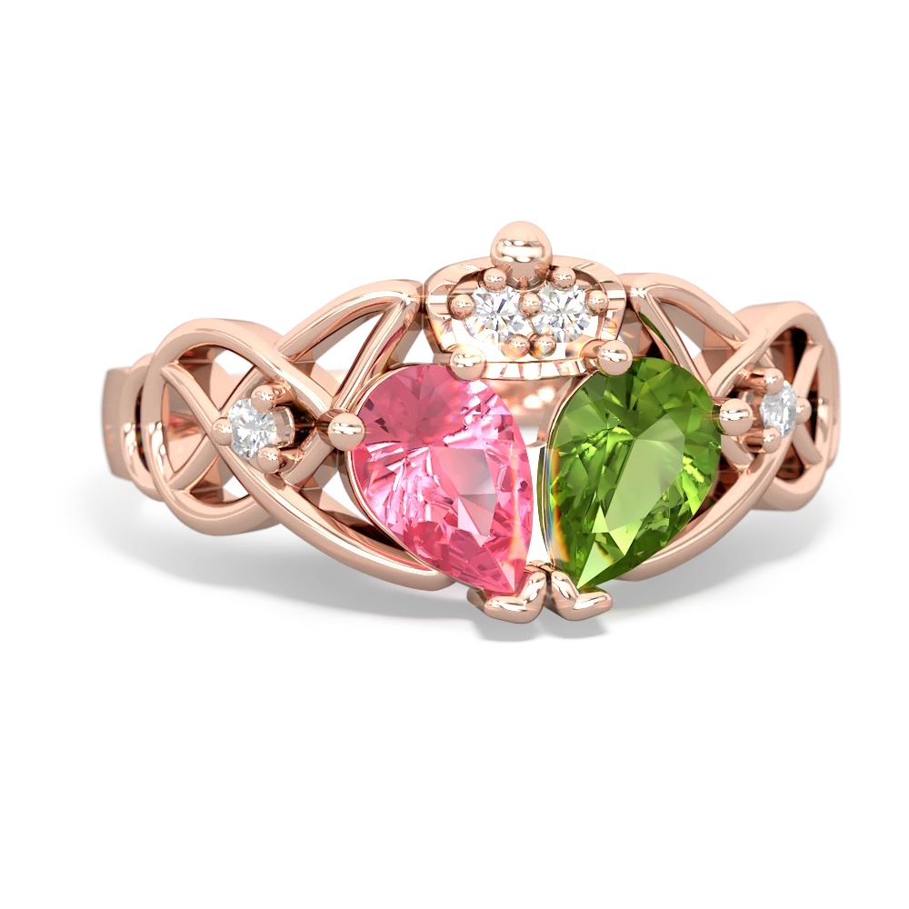 Peridot 'One Heart' Celtic Knot Claddagh 14K Rose Gold ring R5322