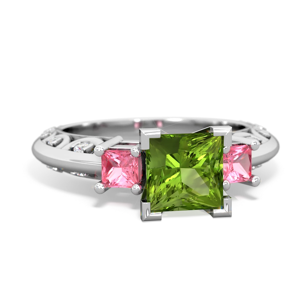 Peridot Eternal Embrace Engagement 14K White Gold ring C2001