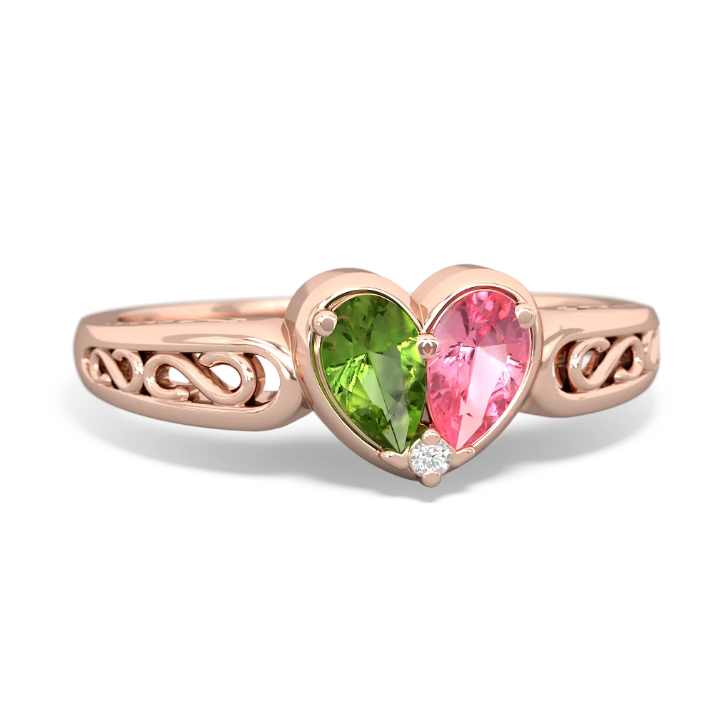 Peridot Filligree 'One Heart' 14K Rose Gold ring R5070