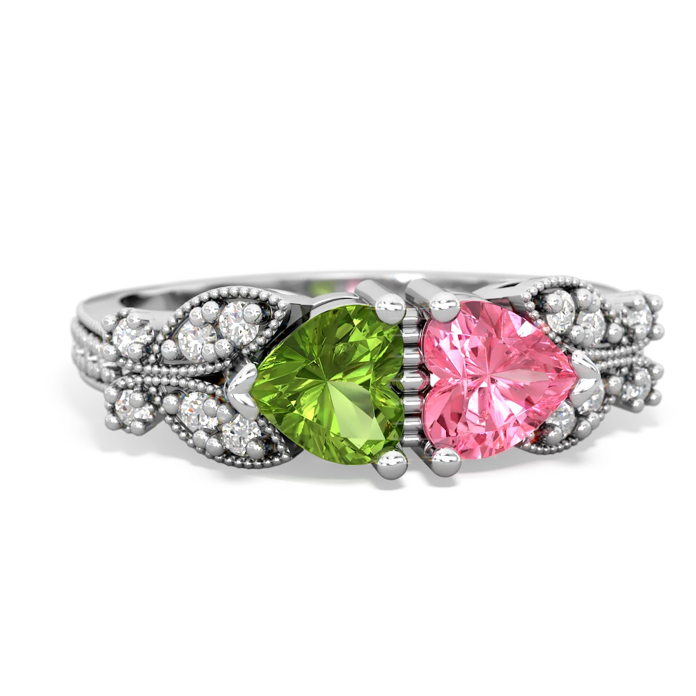 Peridot Diamond Butterflies 14K White Gold ring R5601