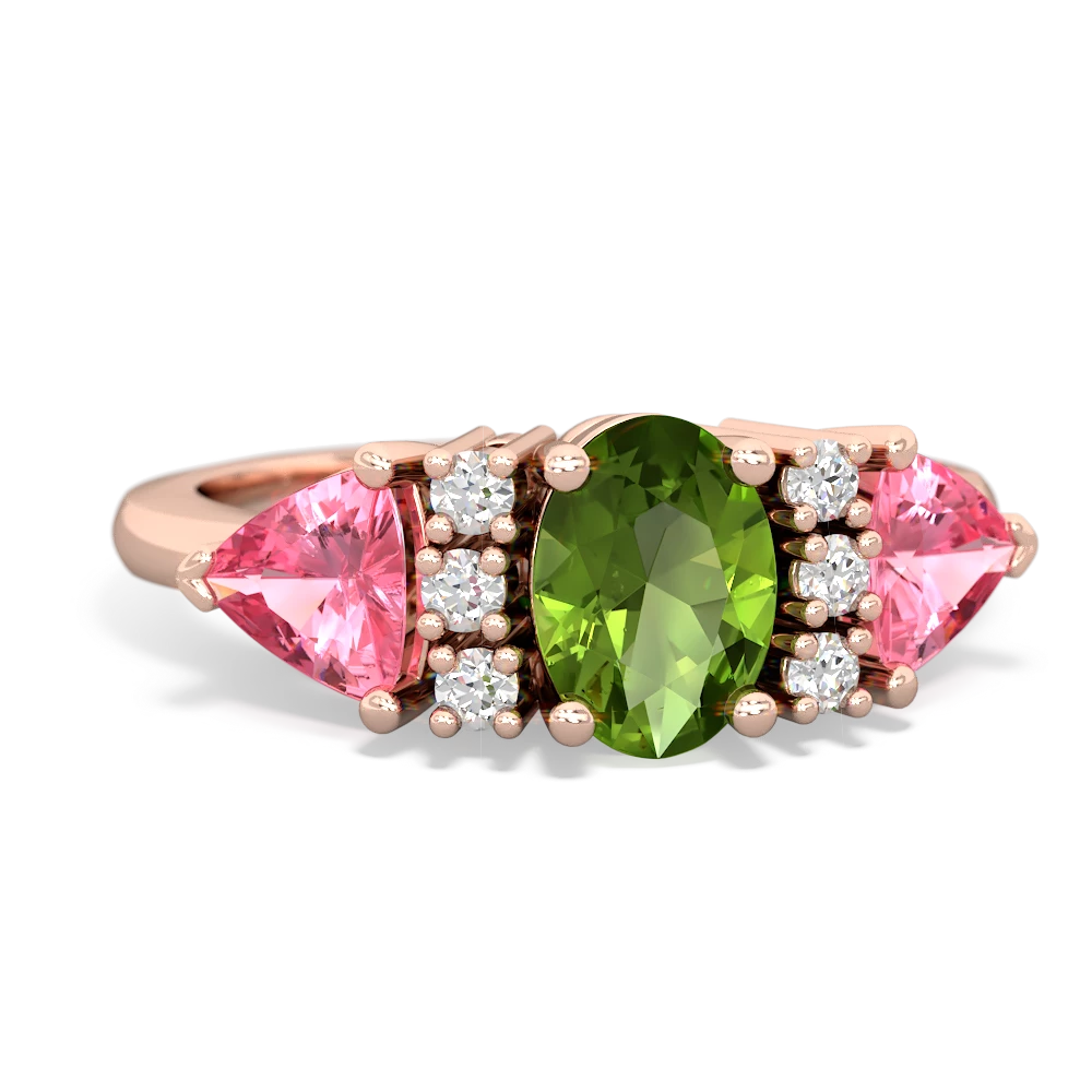 Peridot Antique Style Three Stone 14K Rose Gold ring R2186