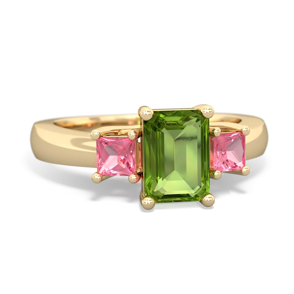 Peridot Three Stone Emerald-Cut Trellis 14K Yellow Gold ring R4021