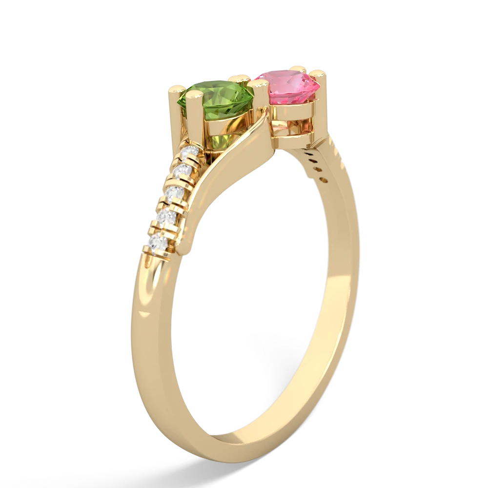 Peridot Infinity Pave Two Stone 14K Yellow Gold ring R5285