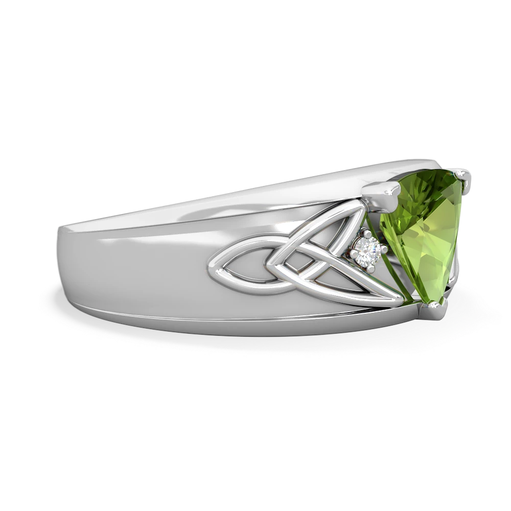 Peridot Celtic Trinity Knot Men's 14K White Gold ring R0440