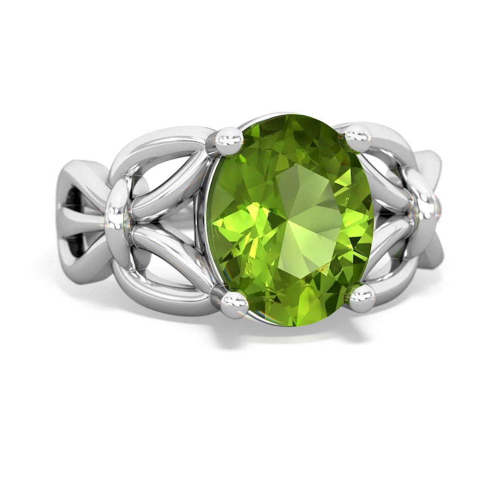 Peridot Celtic Knot Cocktail 14K White Gold ring R2377