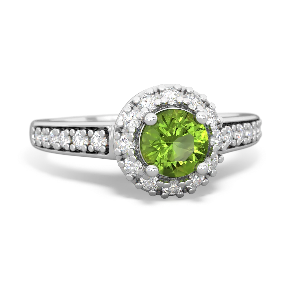 Peridot Diamond Halo 14K White Gold ring R5370