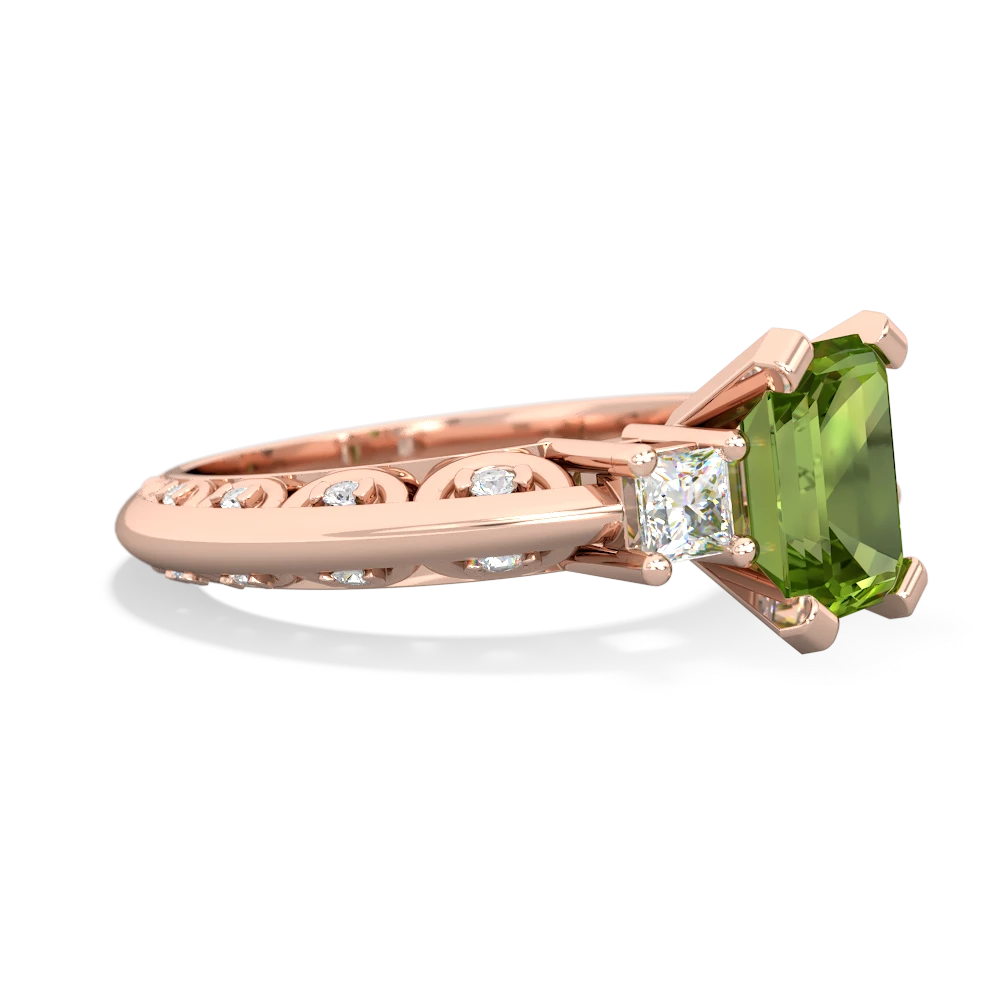 Peridot Art Deco Diamond 8X6 Emerald-Cut Engagement 14K Rose Gold ring R20018EM