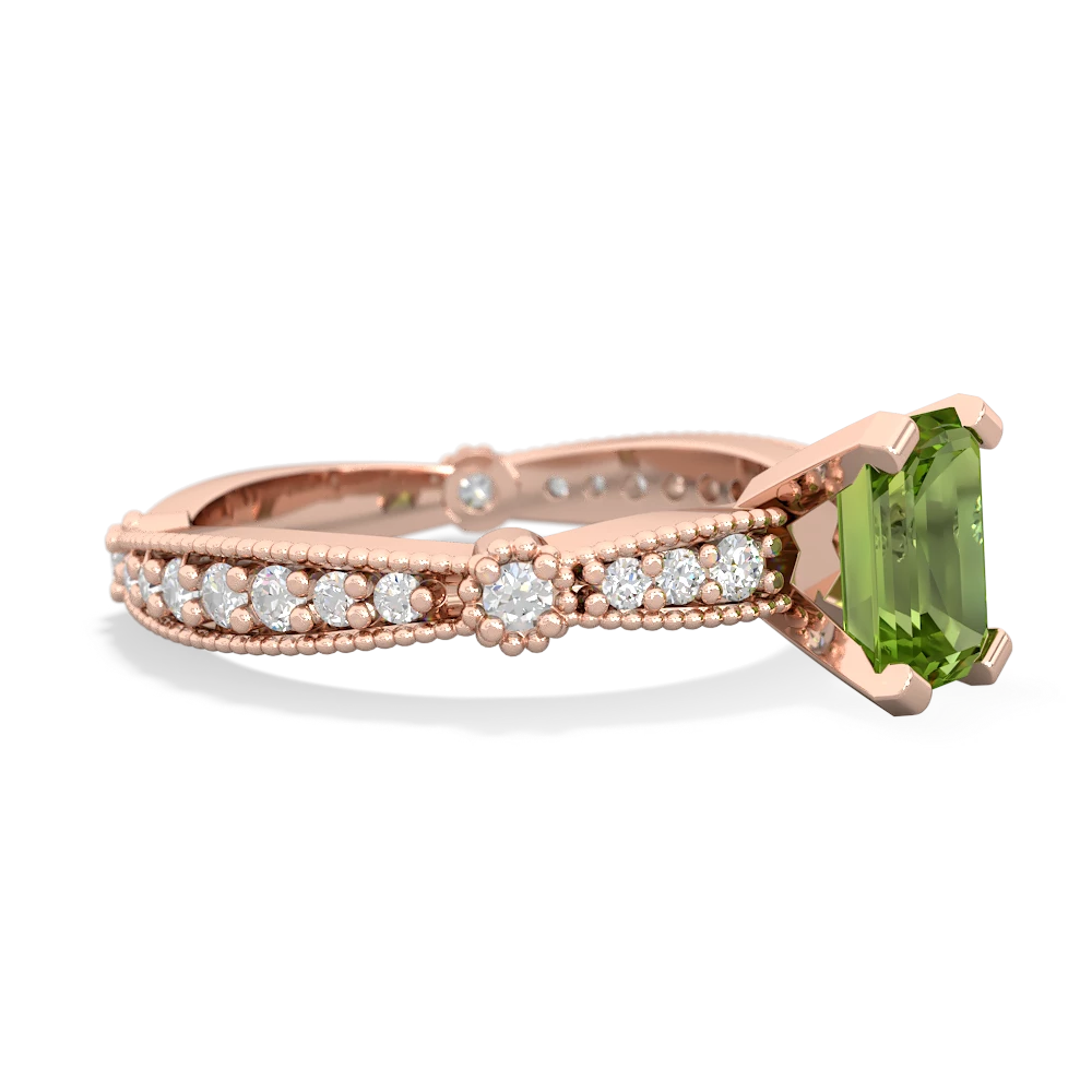 Peridot Sparkling Tiara 7X5mm Emerald-Cut 14K Rose Gold ring R26297EM