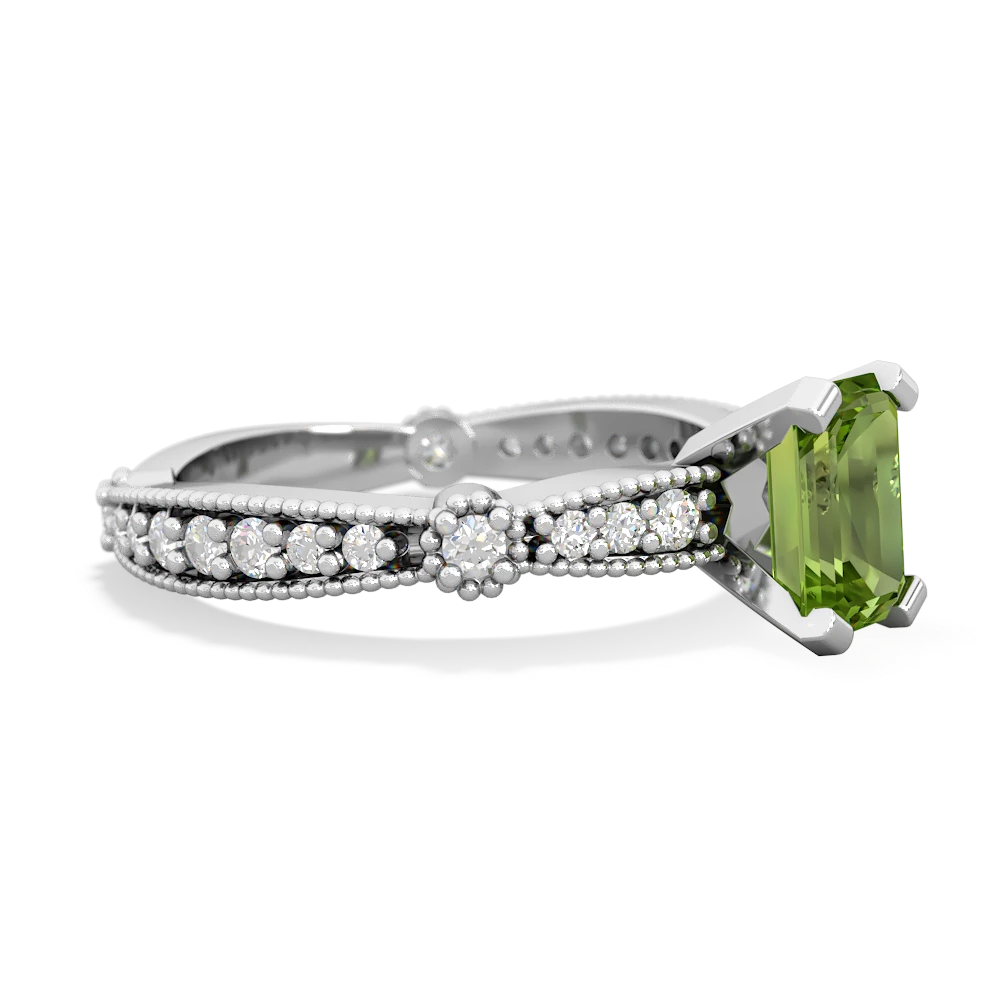 Peridot Sparkling Tiara 7X5mm Emerald-Cut 14K White Gold ring R26297EM