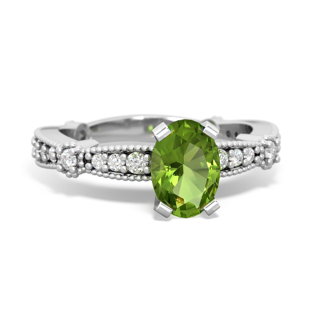 Peridot Sparkling Tiara 7X5mm Oval 14K White Gold ring R26297VL