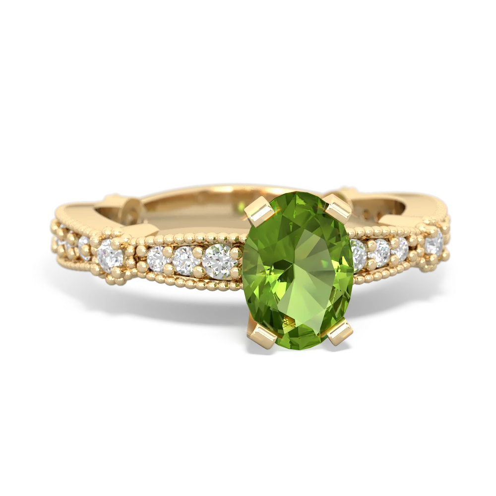 Peridot Sparkling Tiara 7X5mm Oval 14K Yellow Gold ring R26297VL