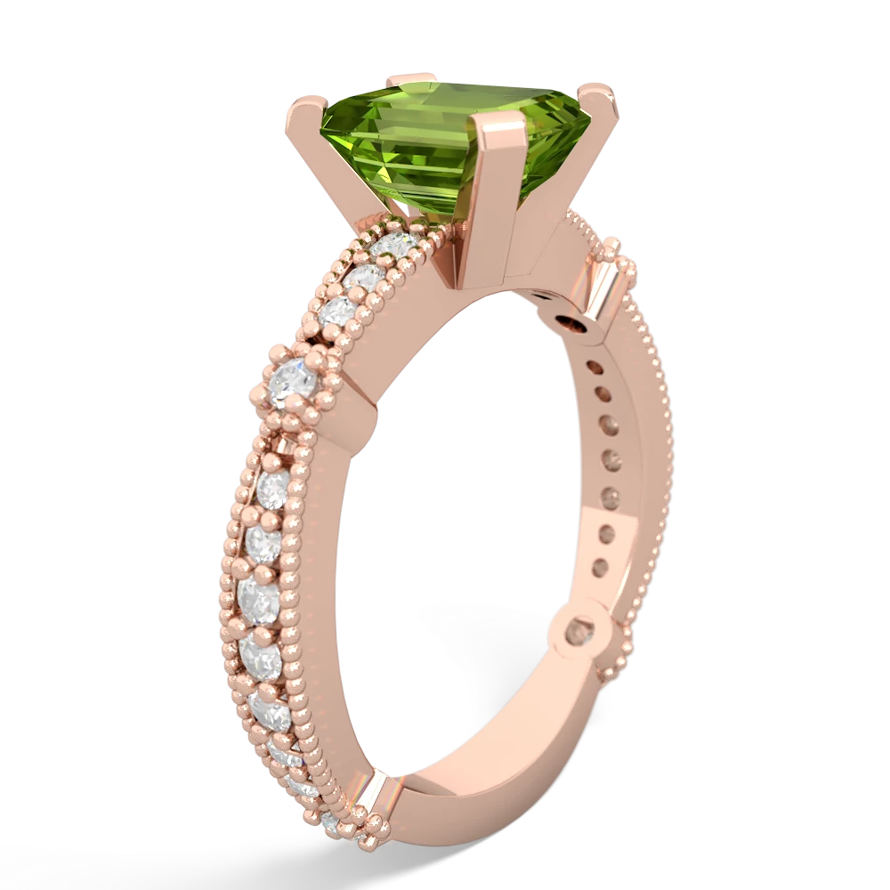 Peridot Sparkling Tiara 8X6 Emerald-Cut 14K Rose Gold ring R26298EM