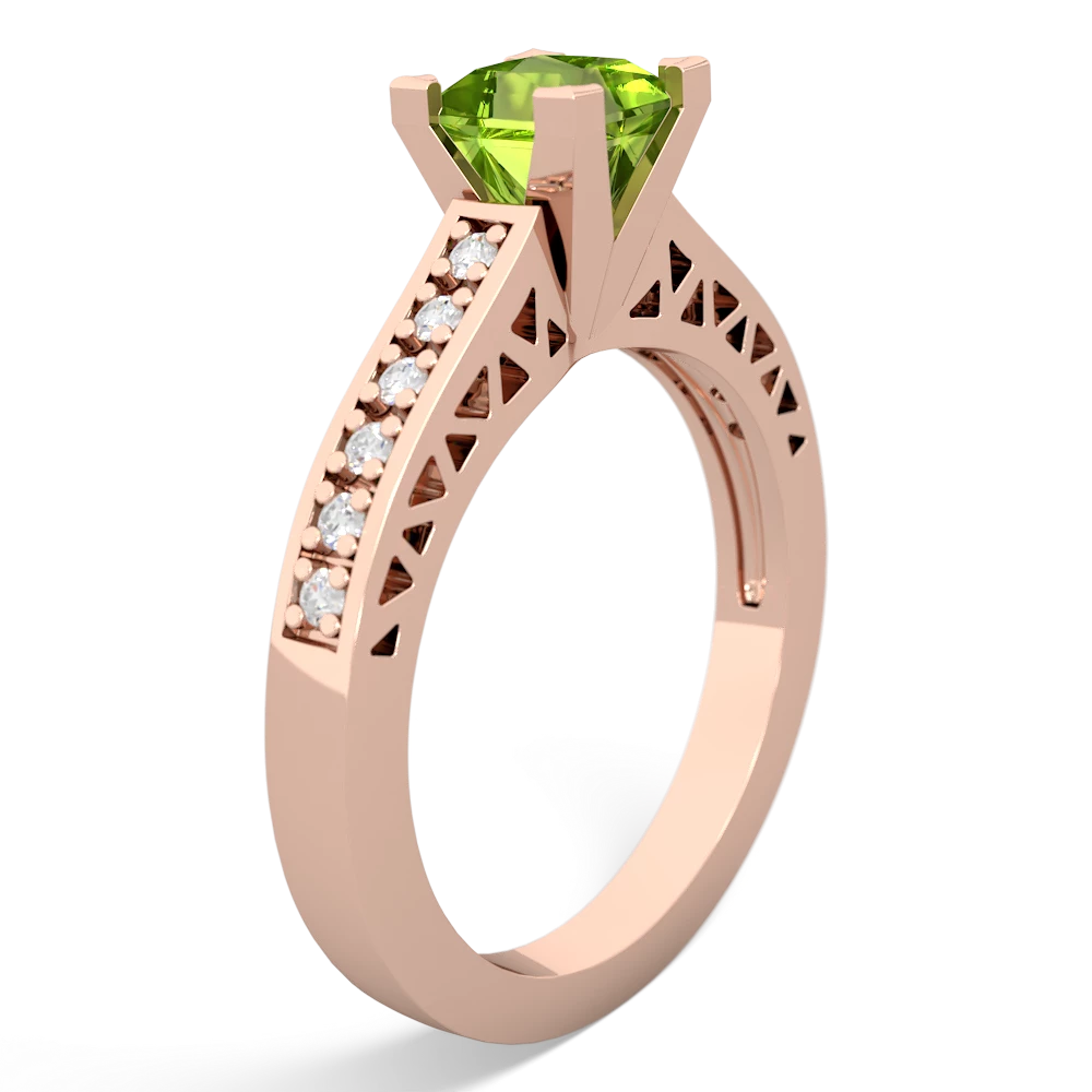 Peridot Art Deco Engagement 5Mm Square 14K Rose Gold ring R26355SQ