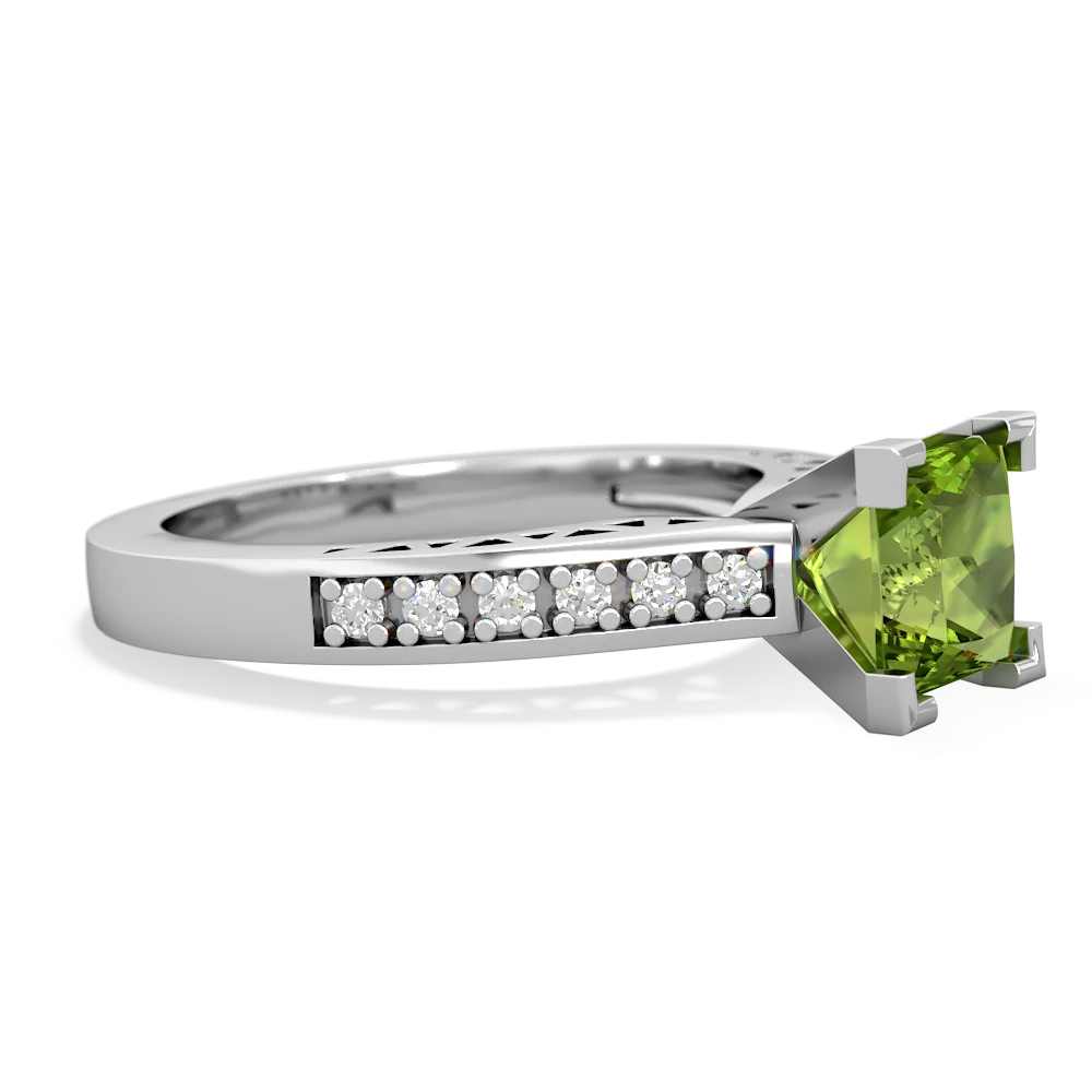 Peridot Art Deco Engagement 6Mm Princess 14K White Gold ring R26356SQ