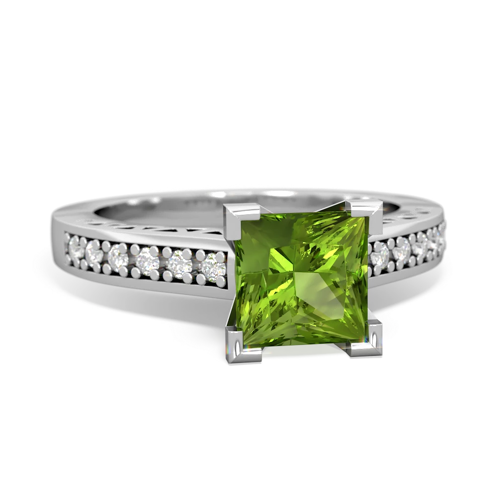 Peridot Art Deco Engagement 6Mm Princess 14K White Gold ring R26356SQ