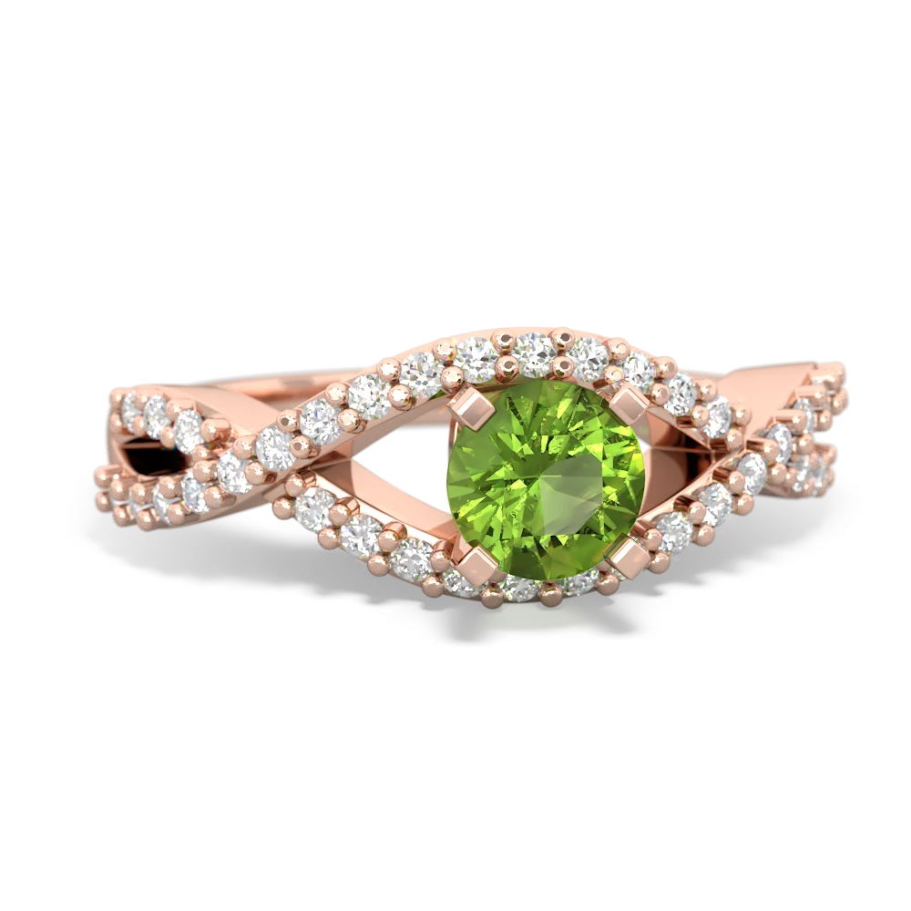 Peridot Diamond Twist 5Mm Round Engagment  14K Rose Gold ring R26405RD