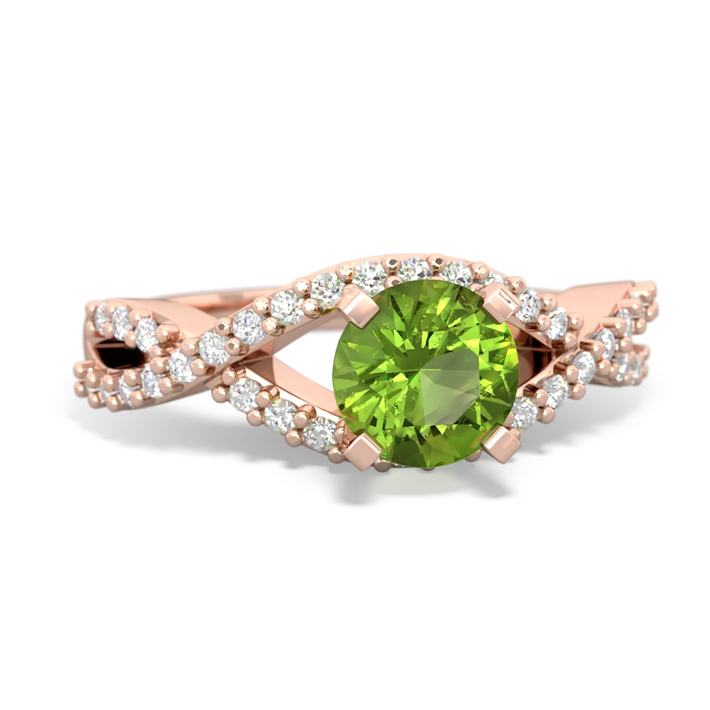 Peridot Diamond Twist 6Mm Round Engagment  14K Rose Gold ring R26406RD