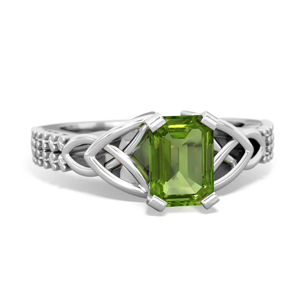 Peridot Celtic Knot 7X5 Emerald-Cut Engagement 14K White Gold ring R26447EM